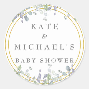 Sage and Lilac Pasture Couples Baby Shower Classic Round Sticker