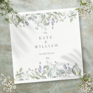 Sage and Lilac Watercolor Greenery Floral Wedding Napkin