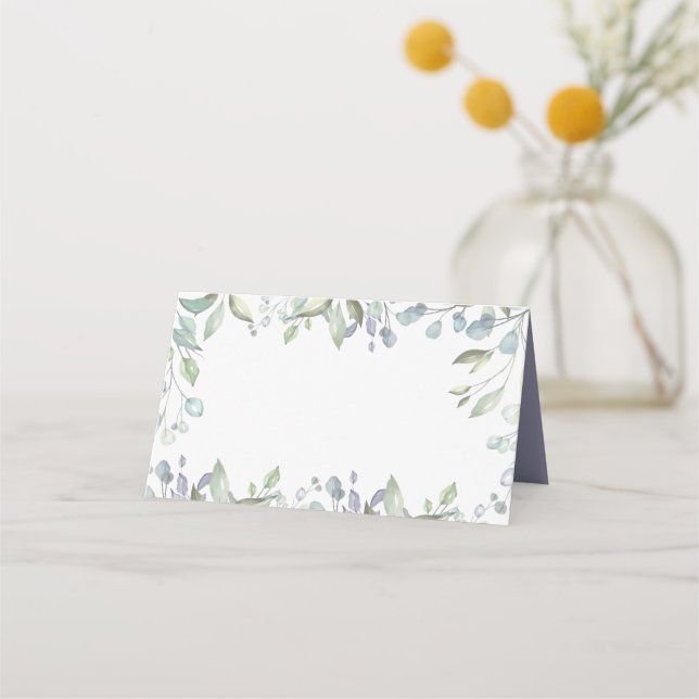 Sage and Lilac Watercolour Floral Wedding Place Card (Front)