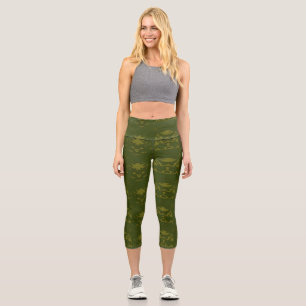 Sage and Maze Yellow Cone Flower Pattern Capri Leggings