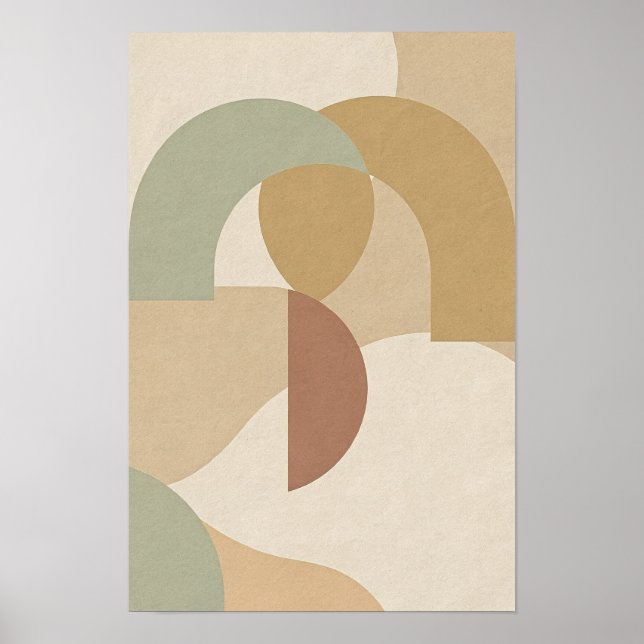 Sage and Ochre Interlocking Arcs Abstract Poster (Front)
