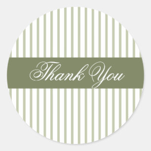 Sage and Olive Green Striped Thank You Sticker