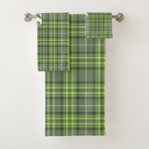 Sage and Olive Plaid Bath Towel Set