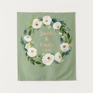 Sage and Peach Custom Wedding Photo Booth Backdrop Tapestry
