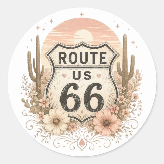 Sage and Rose Highway Emblem Classic Round Sticker (Front)