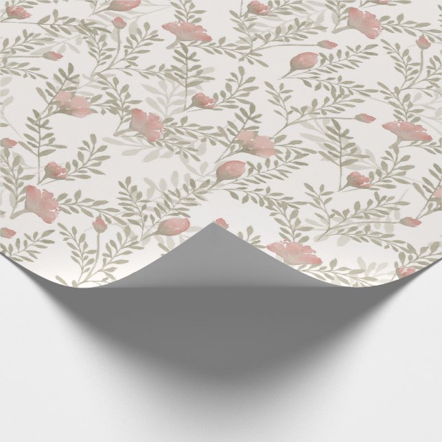 Sage and Rust Watercolor Floral Wrapping Paper (Corner)