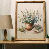 Sage and Sweet Pea Flowers in Clay Pot Wall Art