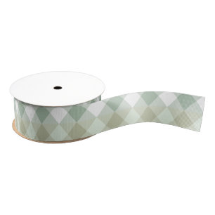Sage and Taupe Geometric Pattern Grosgrain Ribbon
