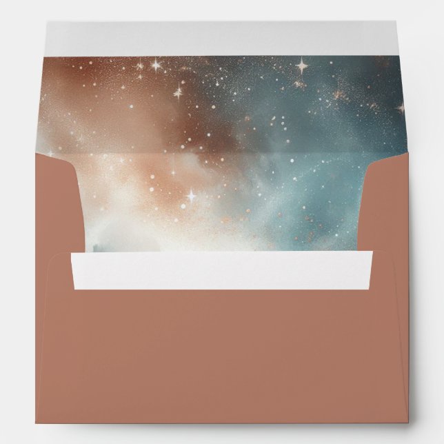 Sage and Terracotta Stardust Skies Wedding Envelope (Back (Bottom))
