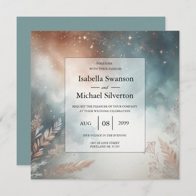 Sage and Terracotta Stardust Skies Wedding Invitation (Front/Back)