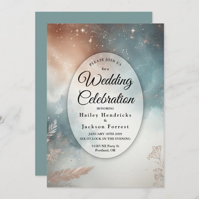 Sage and Terracotta Stardust Skies Wedding Invitation (Front/Back)