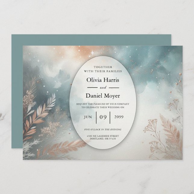 Sage and Terracotta Stardust Skies Wedding Invitation (Front/Back)