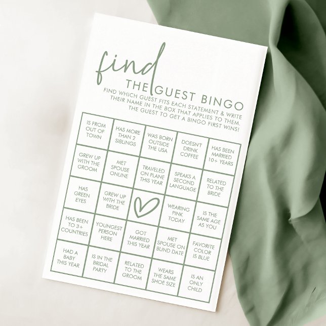 Sage and White Bridal Shower Guest Bingo Game (Creator Uploaded)