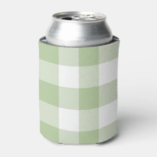Sage and White Buffalo Plaid Gingham Can Cooler
