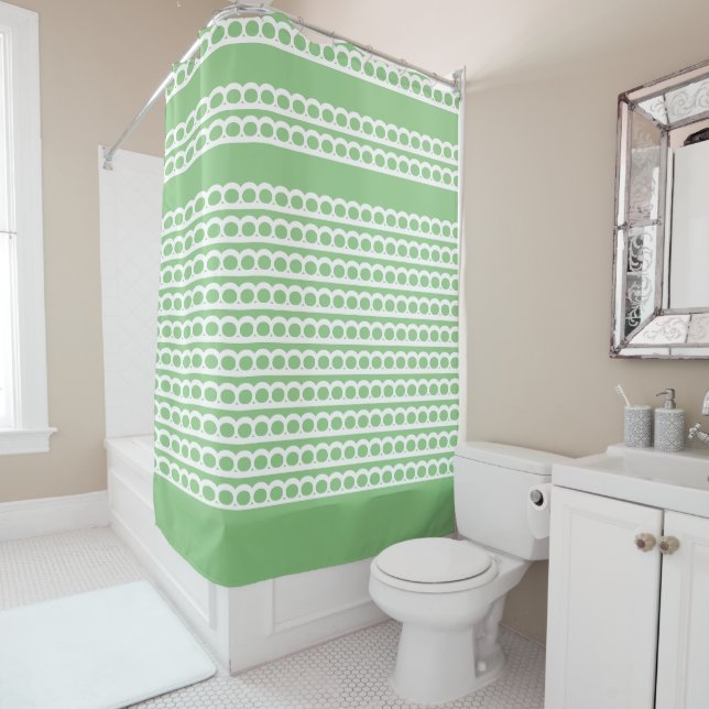 Sage and white Modern bubble Waves Shower Curtain (In Situ)