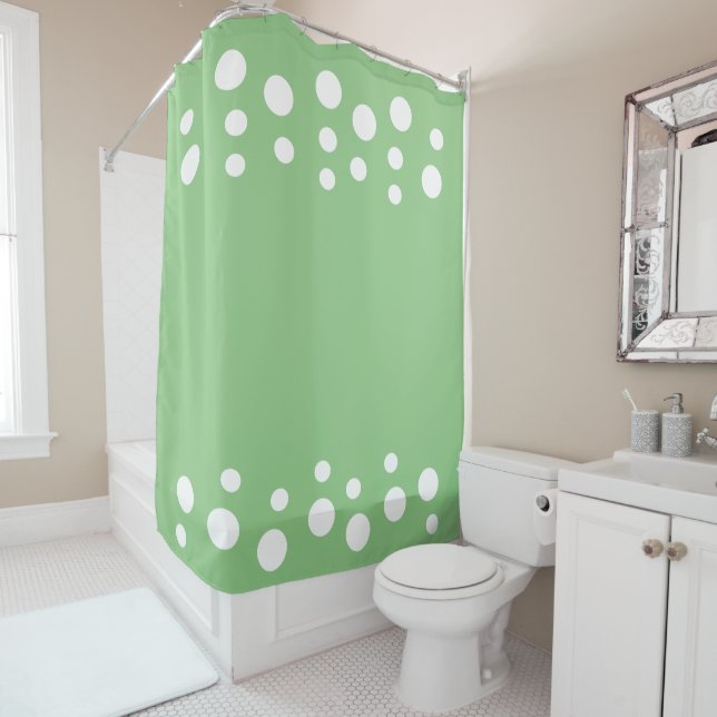 Sage and white Modern Bubbles Dots Shower Curtain (In Situ)