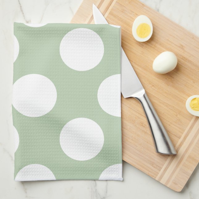 Sage and White Polka Dot Kitchen Towel (Quarter Fold)