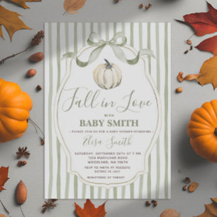 Sage and White Pumpkin Fall In Love Baby Shower Invitation