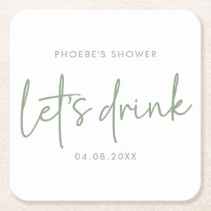 Sage and White Script Bridal Shower Coaster