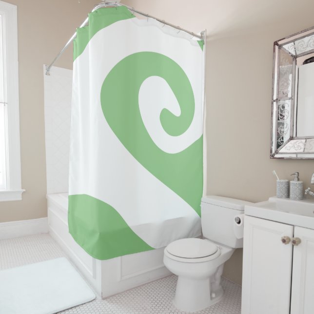 Sage and White Swirl Wave Shower Curtain (In Situ)