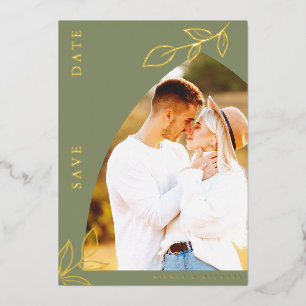 Sage Arch Gold Foil Leaf Save The Date Card
