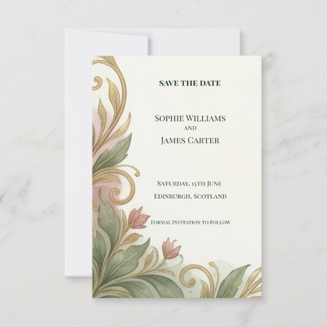 Sage Art Nouveau Save The Date Card (Front)
