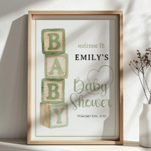 Sage Baby Blocks Baby Shower Welcome Poster