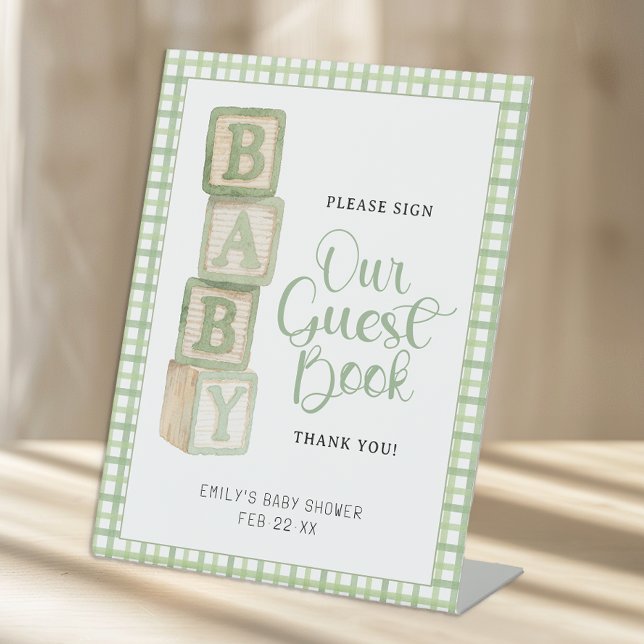 Sage Baby Blocks Please Sign Our Guest Book Sign (Guest Book Sign)