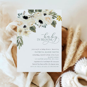 Sage Baby in Bloom Ivory Floral Girl Baby Shower Invitation