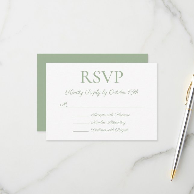 Sage Back Elegant Calligraphy Wedding RSVP Card (Front/Back In Situ)