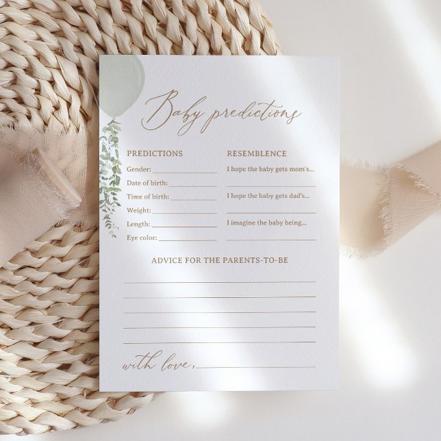 Sage Balloon Baby Shower Predictions and Advice Invitation (Creator Uploaded)