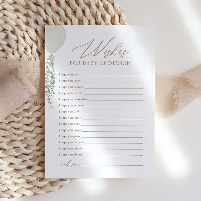 Sage Balloon Baby Shower Wishes for Baby Invitation (Creator Uploaded)