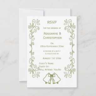 Sage Bells Scrollwork Design Wedding RSVP Card