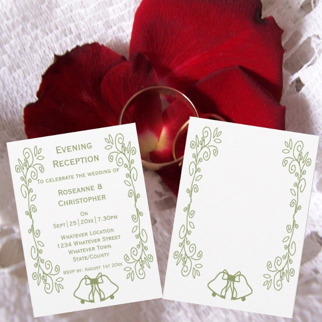 Sage Bells Scrollwork Wedding Reception Invitation (Sage bells scrollwork wedding reception invite)