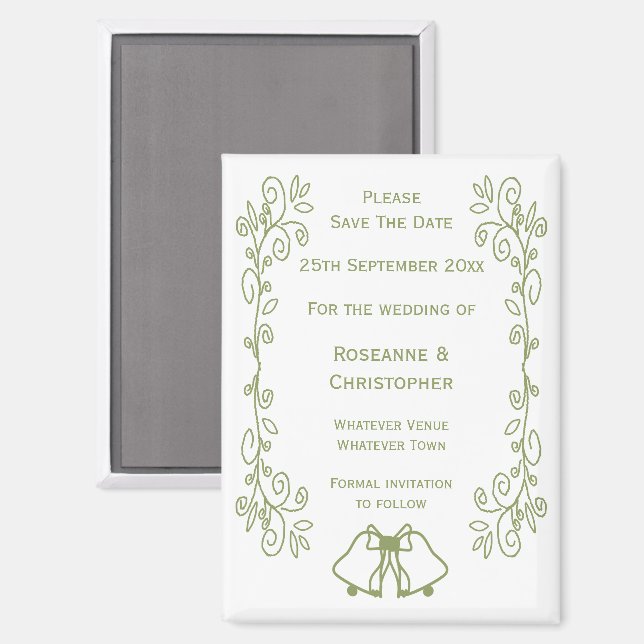 Sage Bells Scrollwork Wedding Save The Date Magnet (Front/Back)