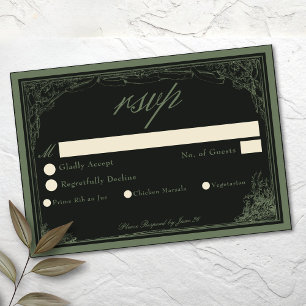 Sage Black Vintage Botanical Trellis Arch Wedding RSVP Card