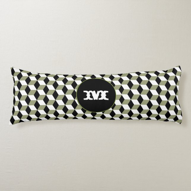 sage, Black & White 3D Cubes Pattern Body Cushion (Front)