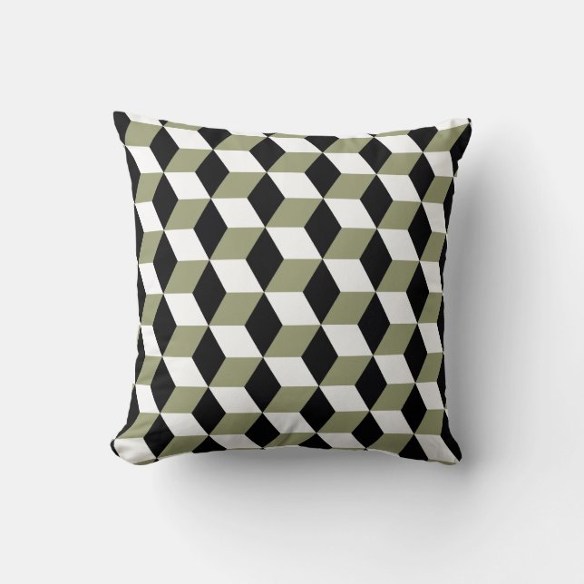 Sage Black & White 3D Cubes Pattern Cushion (Front)