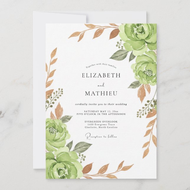 Sage Bloom Wedding Invitation (Front)