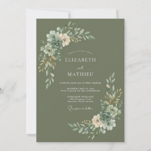 Sage Blossom Accent Wedding Invitation