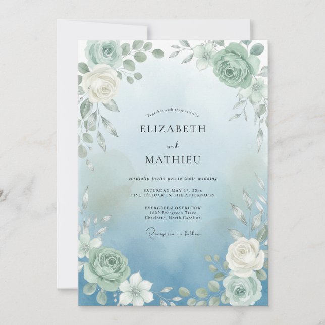 Sage Blossom Arch Wedding Invitation (Front)