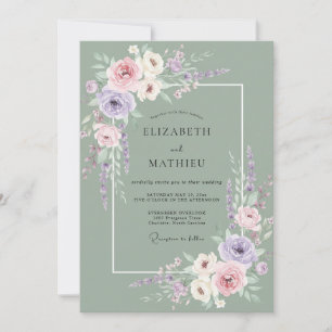 Sage Blossom Floral Wedding Invitation