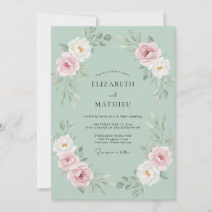 Sage Blossom Romantic Flourish Wedding Invitation