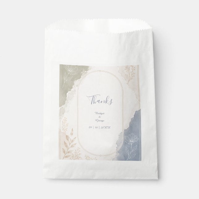Sage Blue Botanical minimal Wedding Favour Bags (Front)