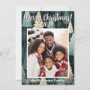 Sage Blue Christmas Trees Holiday Photo Card