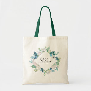 Sage Blue Floral Bridesmaid Tote Bag