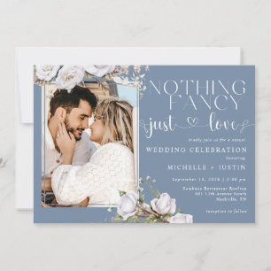 Sage Blue Floral  Casual Wedding Just Love Invitation