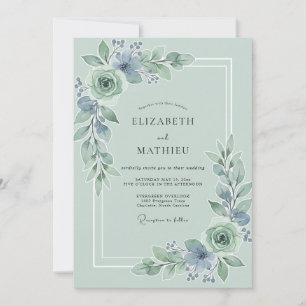 Sage Blue Floral Flourish Wedding Invitation