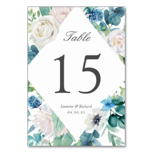 Sage Blue Floral Wedding Table Number