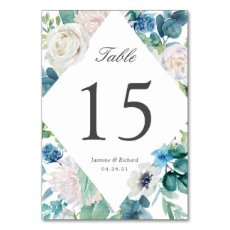 Sage Blue Floral Wedding Table Number